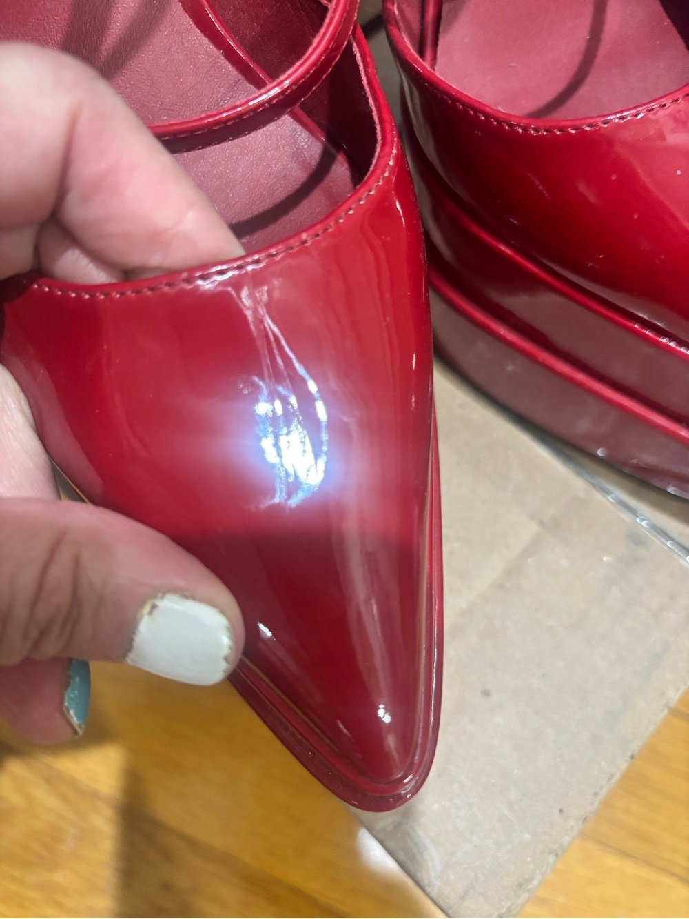 Steve Madden Red Patent Platform Block Heels with Strappy Wrap - Picture 8 of 8